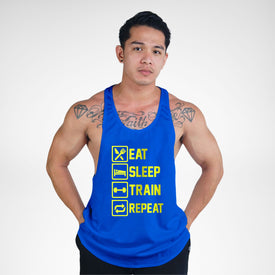 STR119 Eat Sleep Train Repeat Bodybuilder Stringer Tank Top