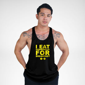 STR136 I Eat Dumbbells For Breakfast Bodybuilder Stringer Tank Top