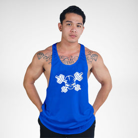 STR149 Crossed Barbell Skull Bodybuilder Stringer Tank Top