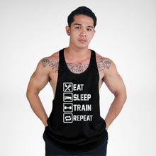 Load image into Gallery viewer, STR119 Eat Sleep Train Repeat Bodybuilder Stringer Tank Top