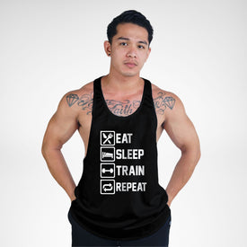 STR119 Eat Sleep Train Repeat Bodybuilder Stringer Tank Top