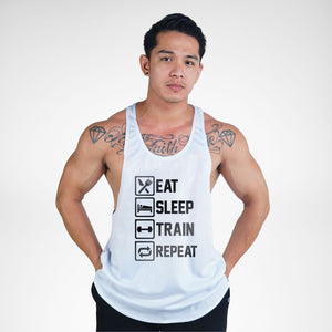 STR119 Eat Sleep Train Repeat Bodybuilder Stringer Tank Top